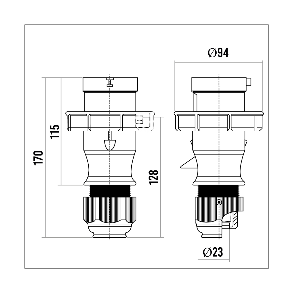 Enchufe aéreo 32 A 3P+T 440 V para contenedores ROJO 3h IP67 — BALS - Imagen 3