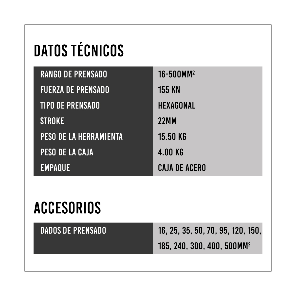 Prensa terminal hidráulica para cobre 16 a 500 mm² — STARKER FYQ-500 - Imagen 2