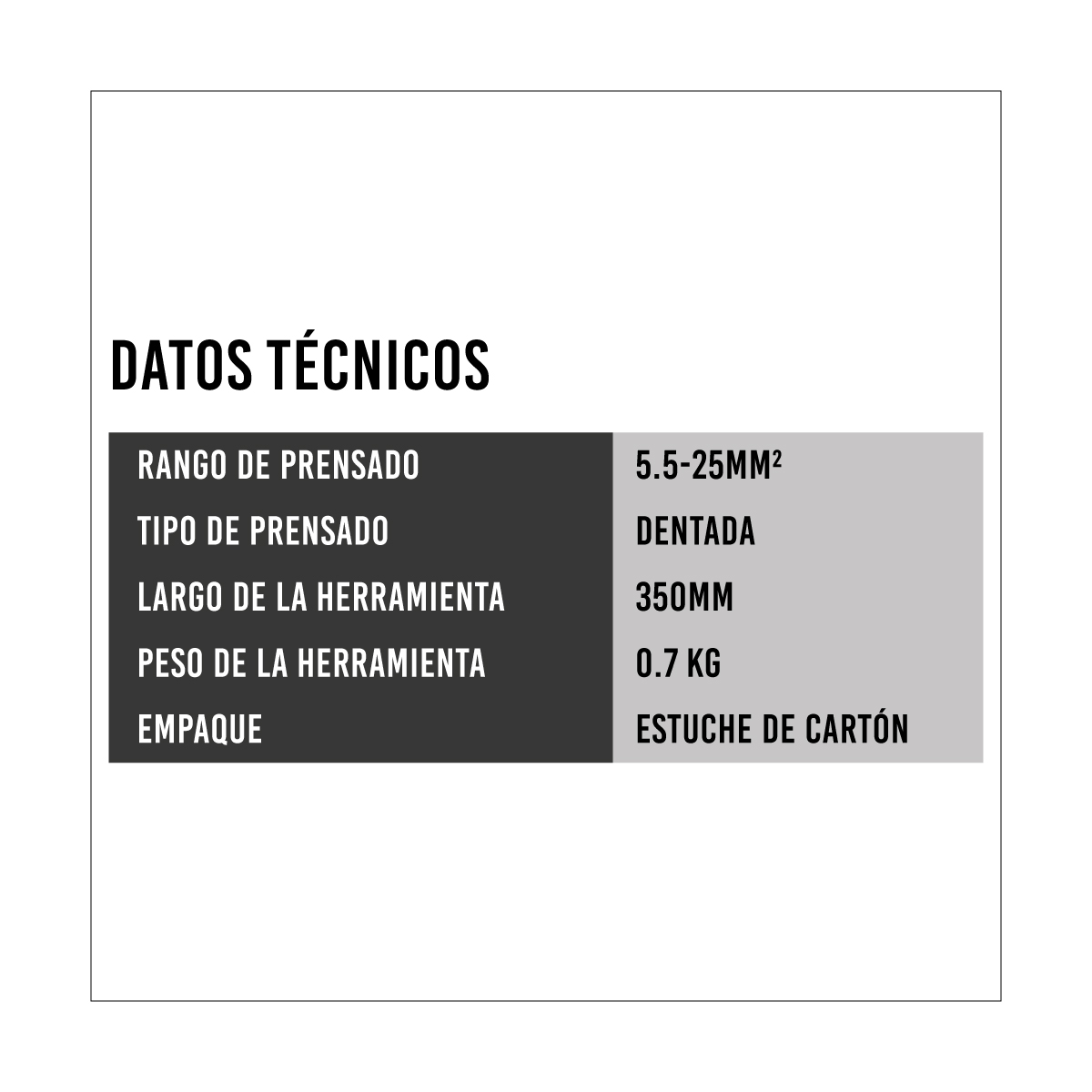 Alicate prensa terminal para terminales no aislados 5.5 a 25 mm² — STARKER HD-25L - Imagen 2