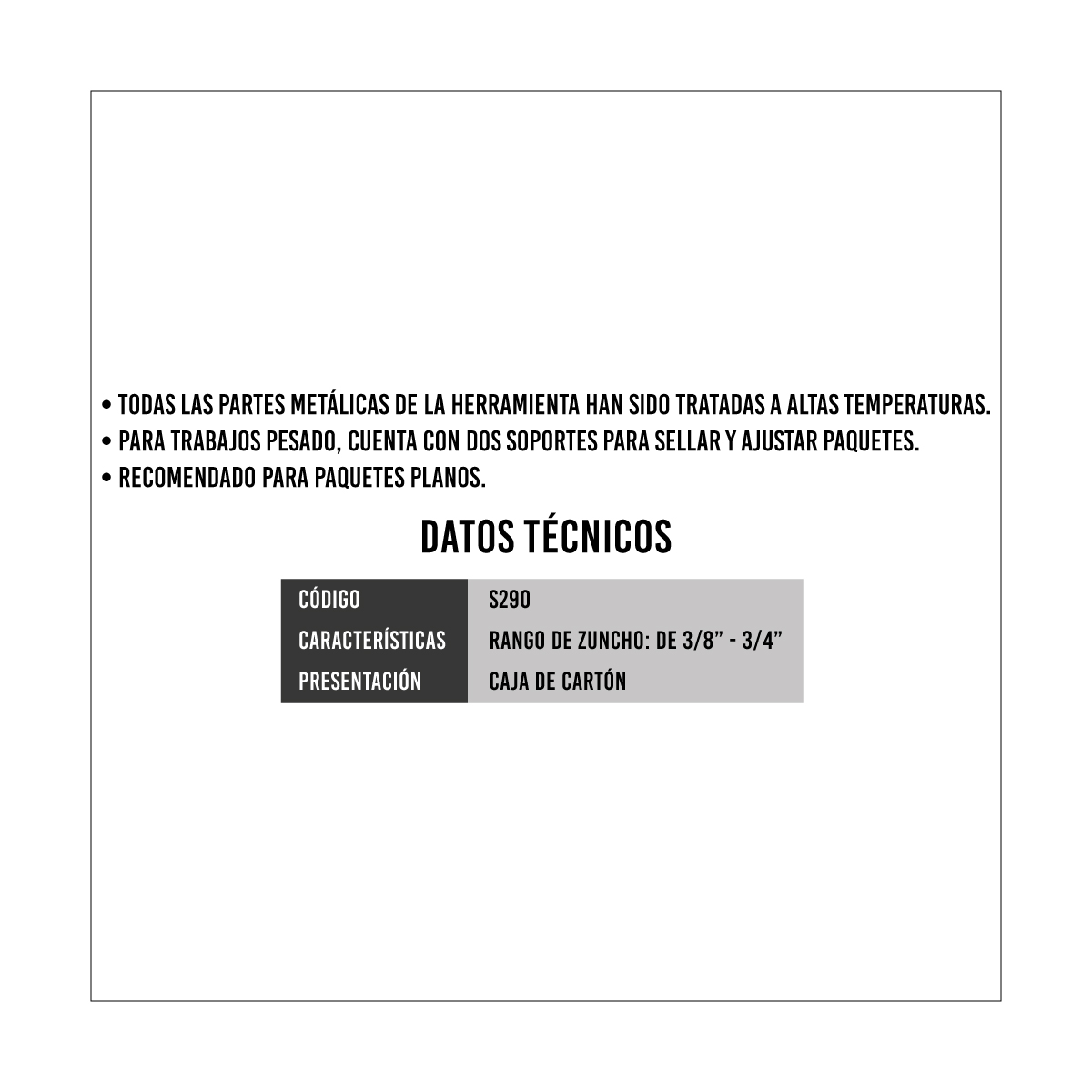 Tensionadora manual para zuncho metálico de 3/8″ a 3/4″ S290 — YBICO - Imagen 3