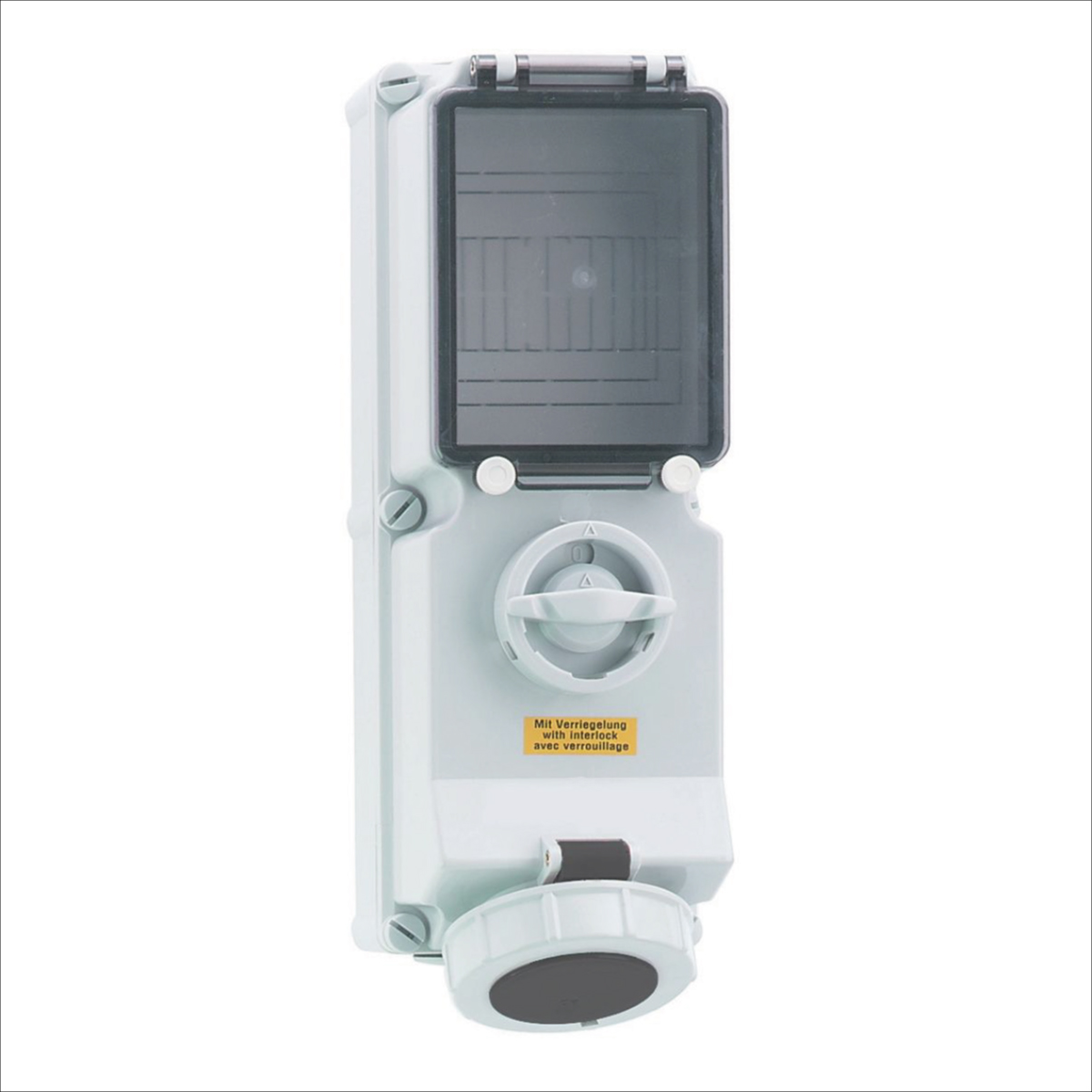 TOMA VISIBLE 63AMP 3P+T 500V NEGRO 7H IP67 C/INTERRUP. POR ENCLAVAM. MECÁNICO